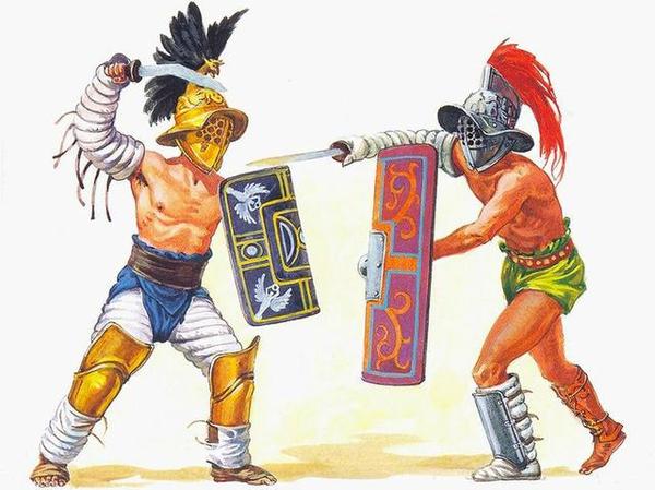 色雷斯角斗士(左)和莫米罗角斗士(右)