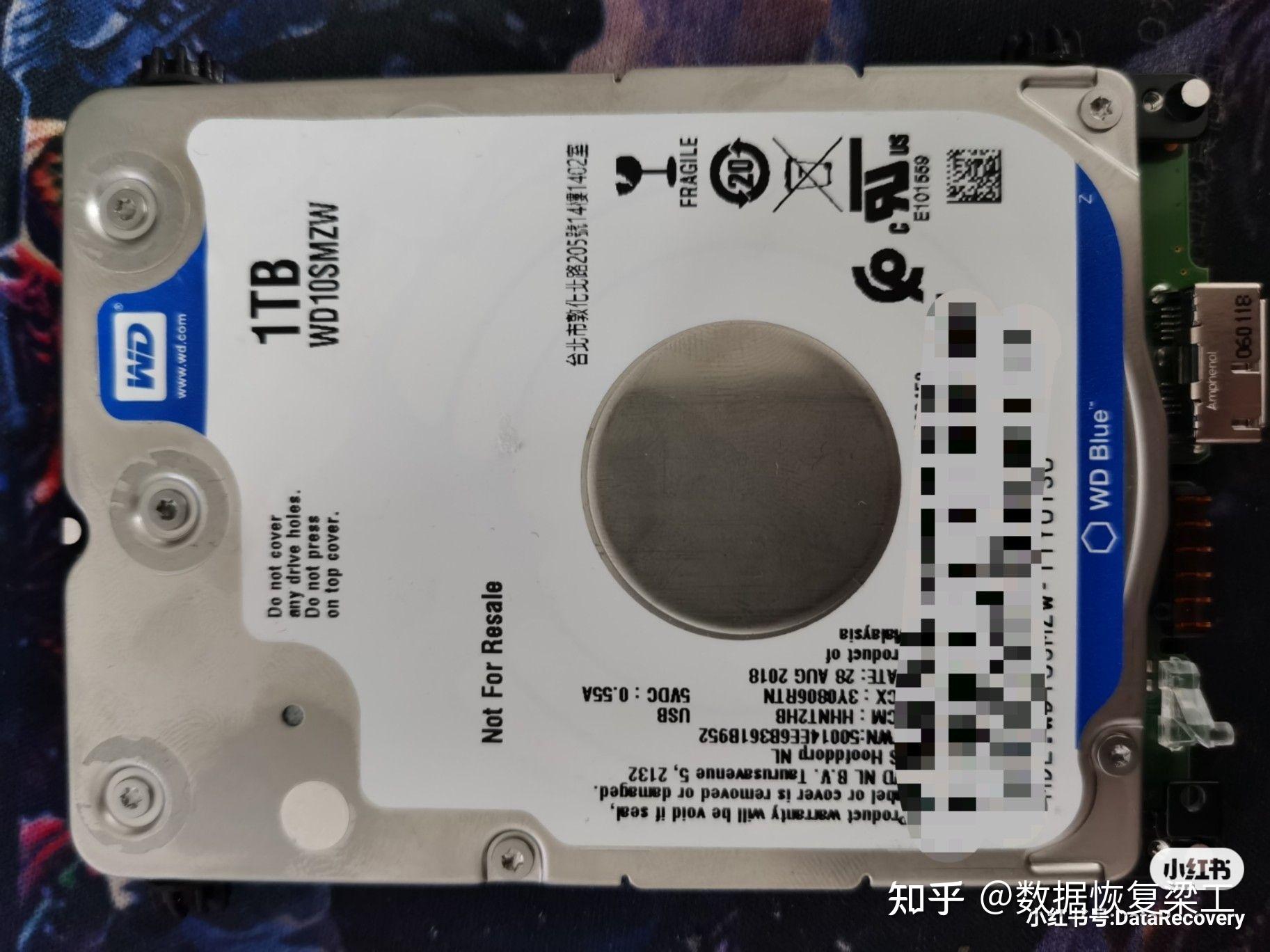 新款叠瓦式西部数据1t移动硬盘开盘数据恢复成功