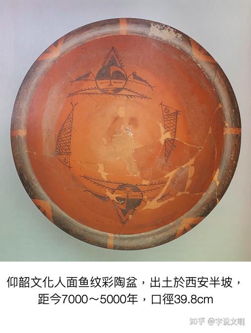 西安半坡出土的仰韶文化人面鱼纹彩陶盆,那個人面图像,像不像是蛙?