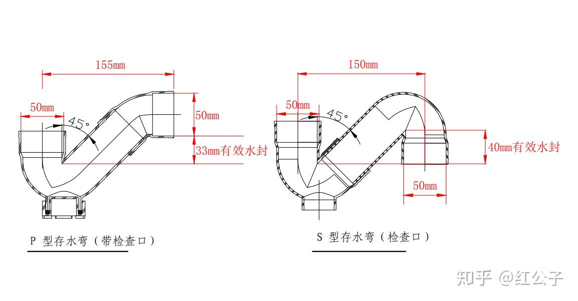 很明显国家加粗描黑规定存水弯有效水封高度不得小于50mm,图集中也有