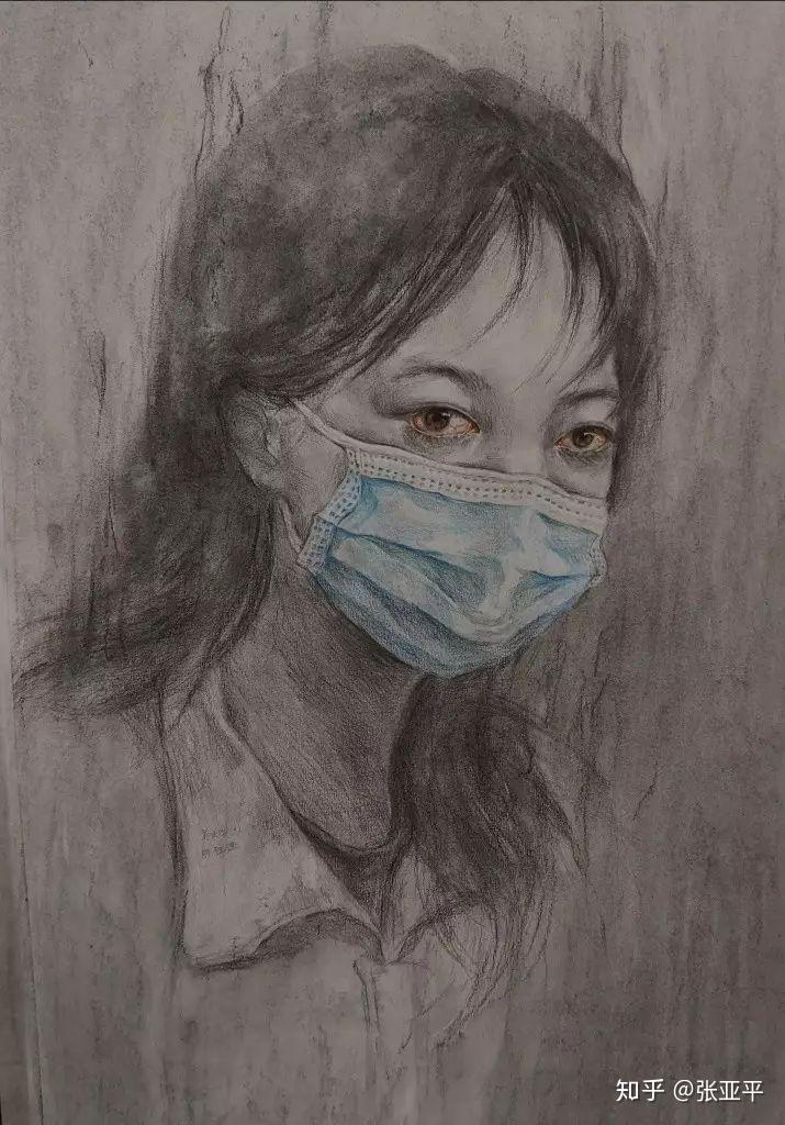 隔离的对望戴口罩的自画像