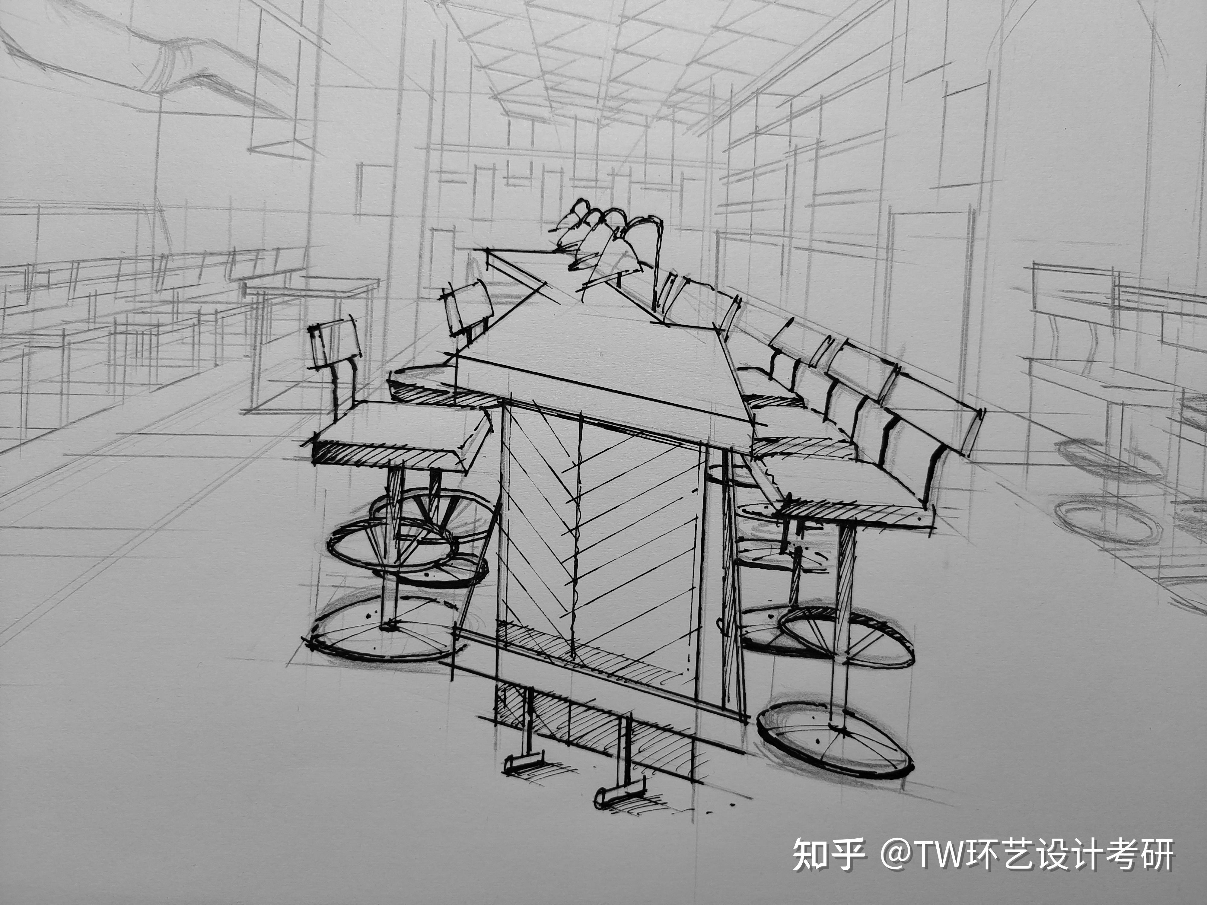 继续向后面空间推进.添加橱柜,墙体等雏形以此完善咖啡店的空间.5.