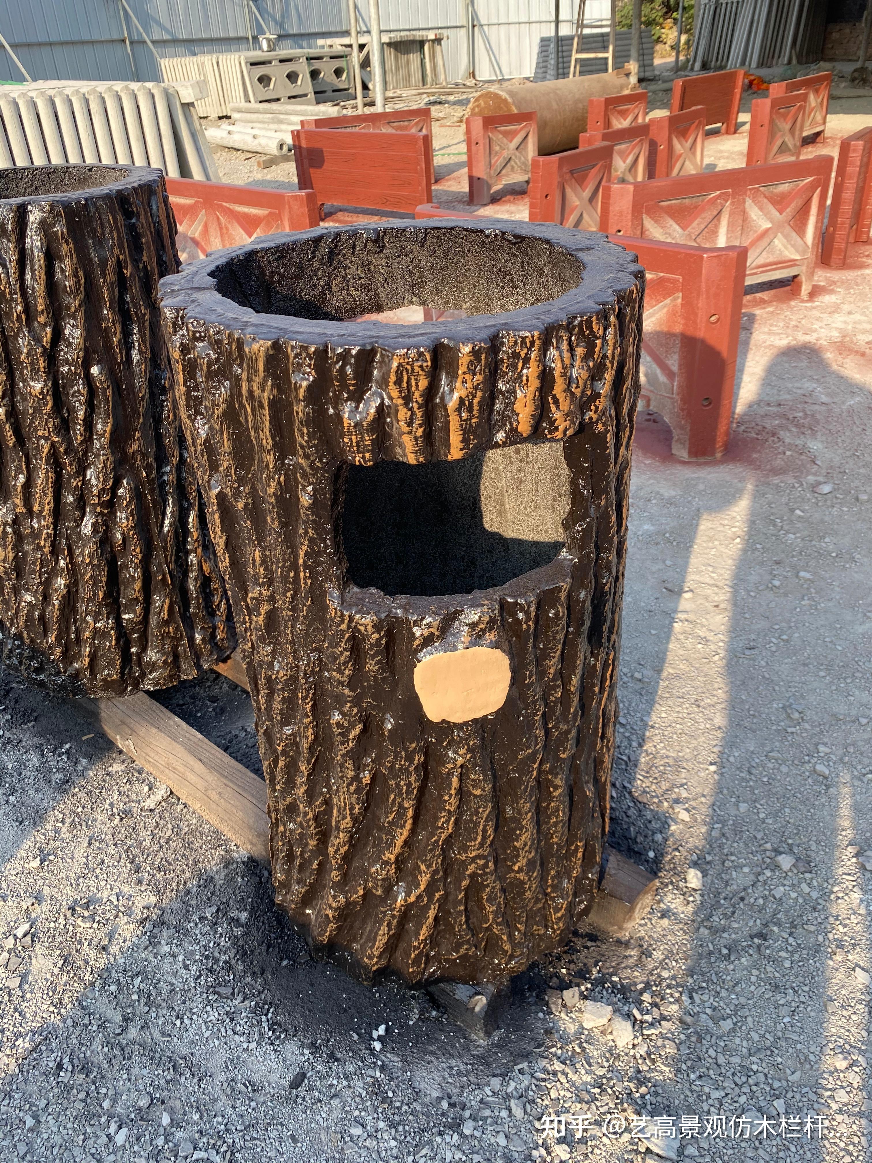 广东水泥仿树皮垃圾桶制作一般使用在什么地方使用寿命有多长