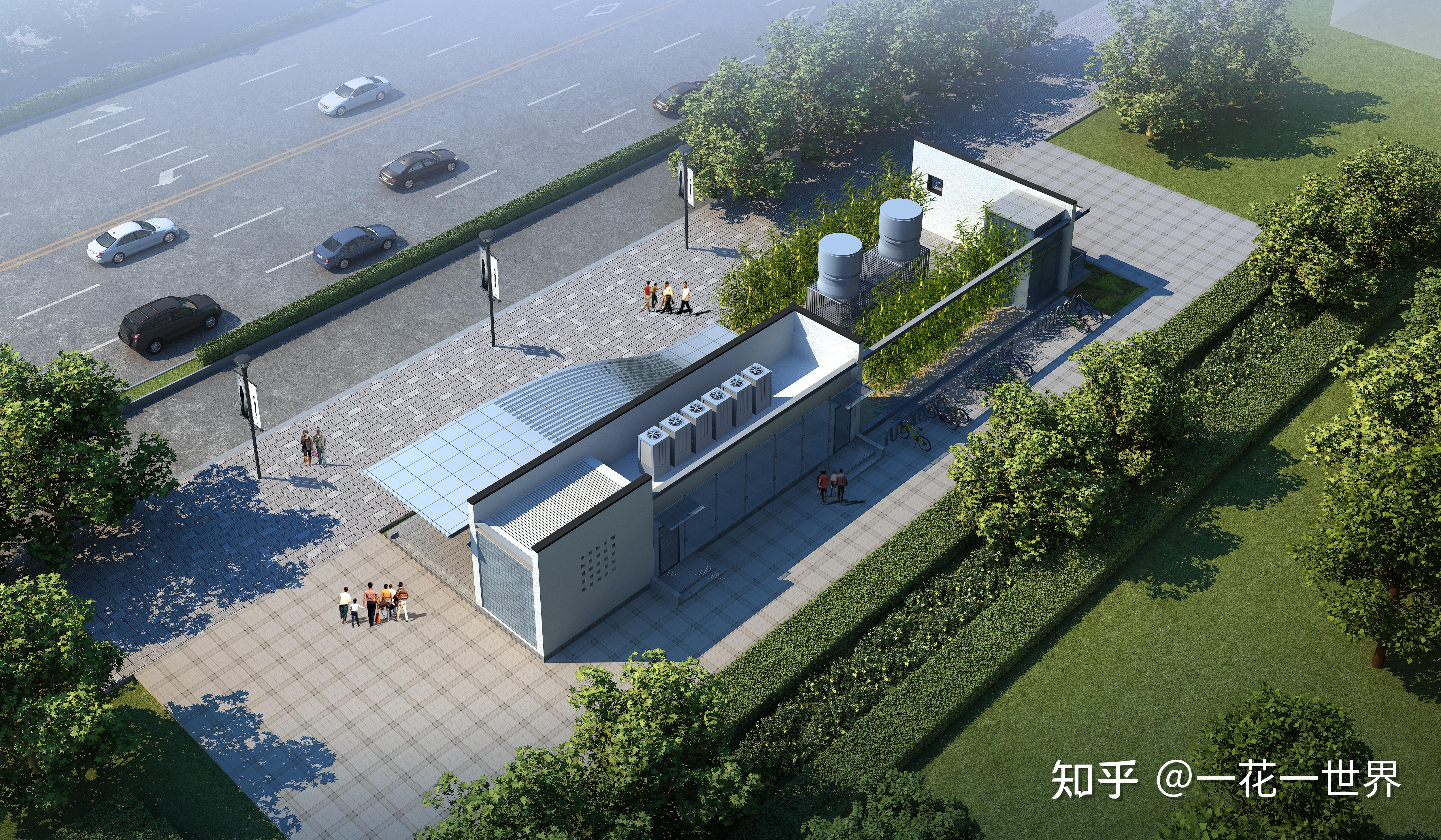 与风亭,冷却塔合建,顶盖上方还放了多联机与垂直电梯合建3,下沉式出