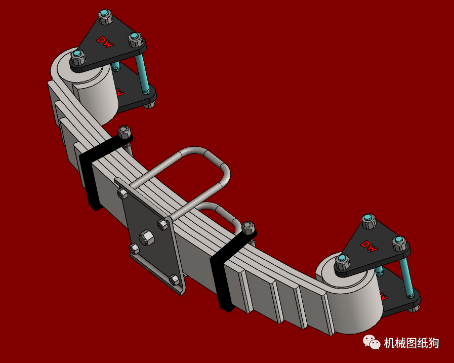 工程機械leafspringsuspension鋼板彈簧懸架3d圖紙solidworks設計