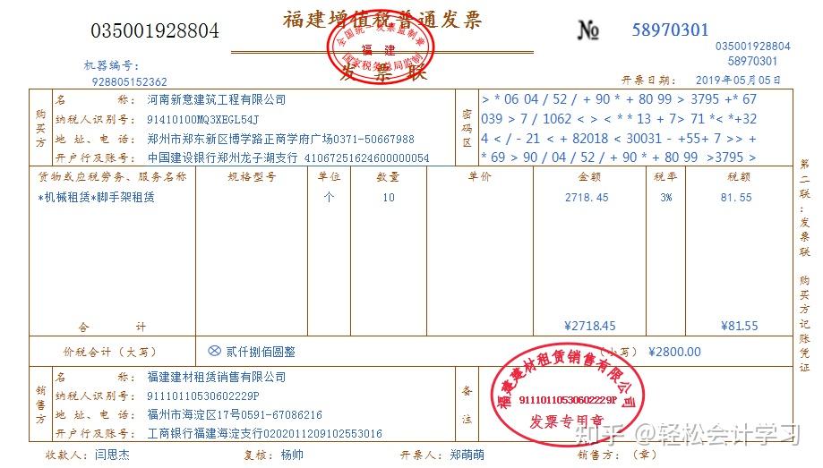刘洋报销福建艾达公寓项目外墙辅助材料(脚手架租赁费)费用2800