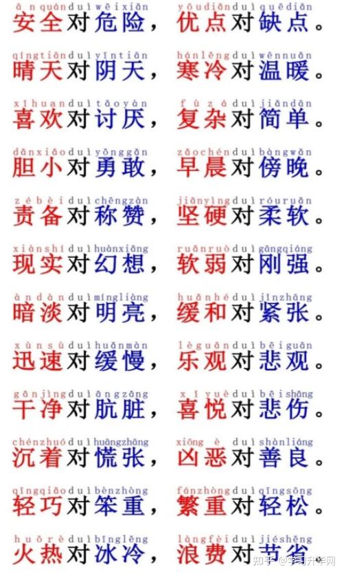 一年级反义词100个,一年级语文反义词对子歌,背完即会 - 知乎