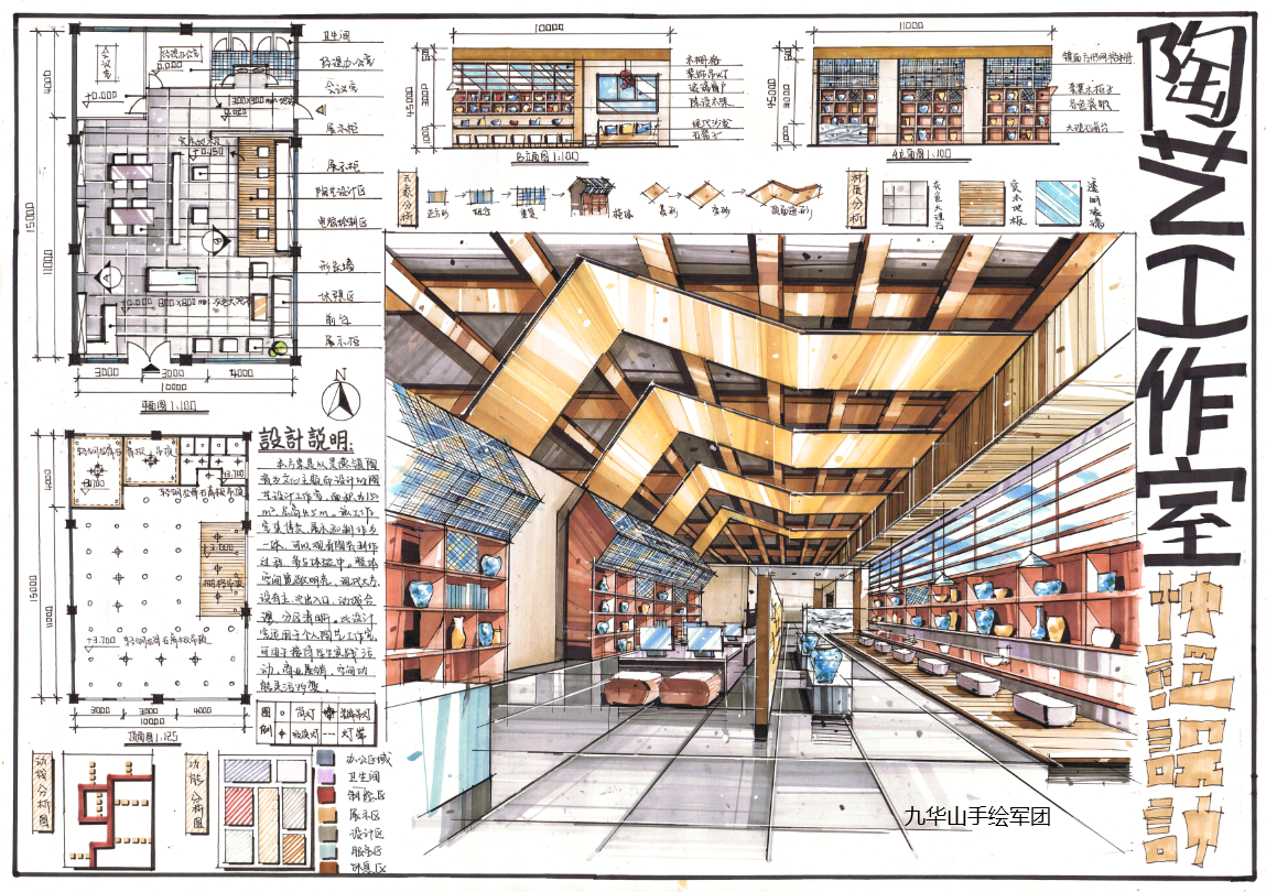 室内设计考研专题 | 安徽大学2020年室内设计快题真题解析-数字媒体办公空间 - 知乎