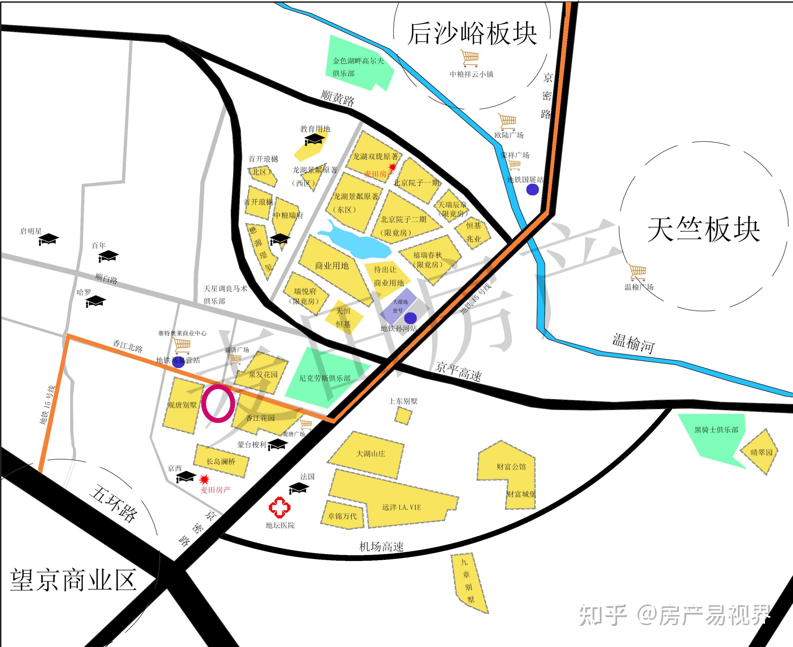 靠近市区最近的还有几个别社区形成的老孙河别墅区,分别是香江花园