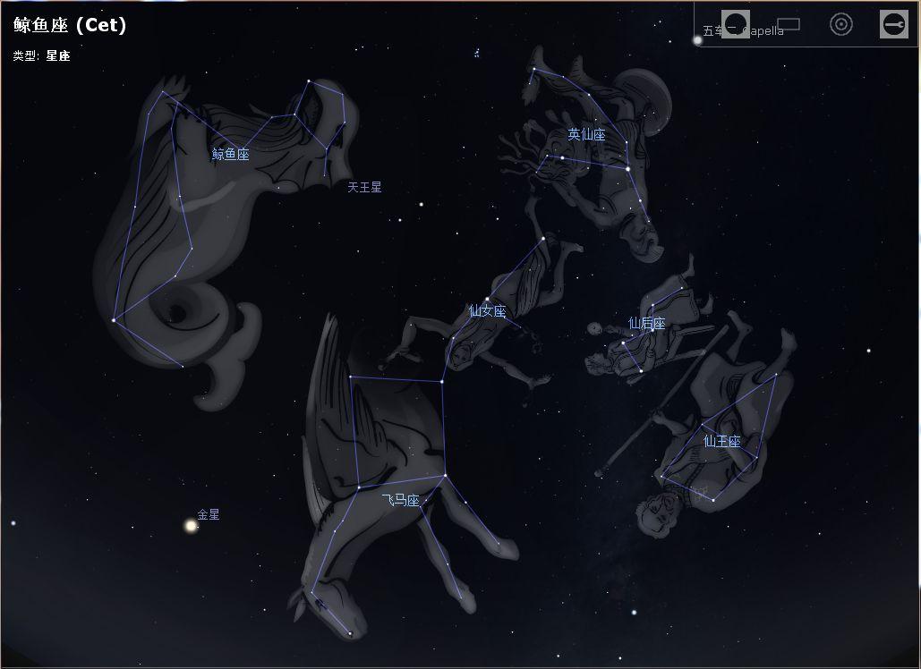 座,仙女座,仙后座,仙王座,鲸鱼座,小马座秋季星空的主要星座分为两类