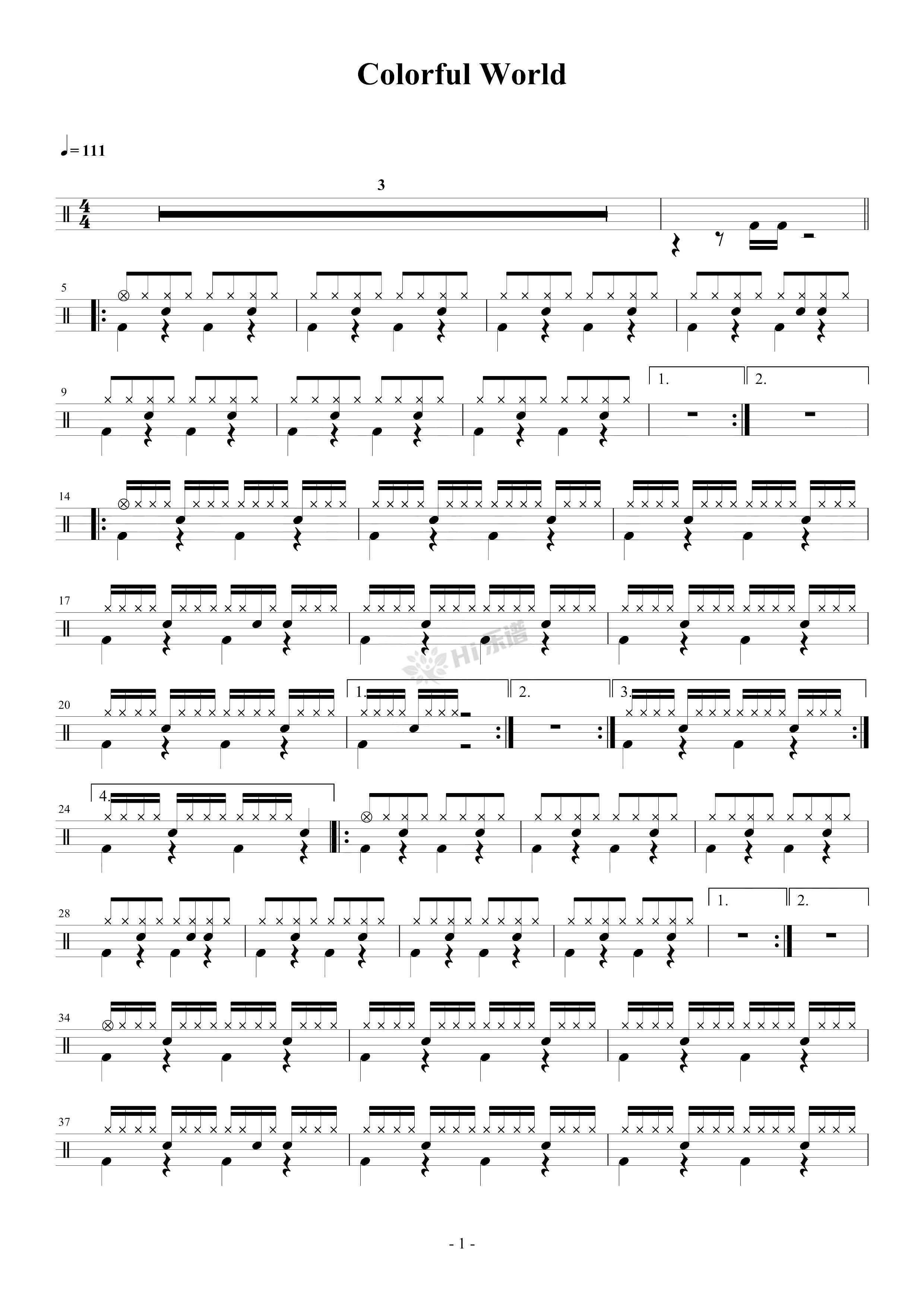 《colouful world》 万妮达 & 架子鼓谱