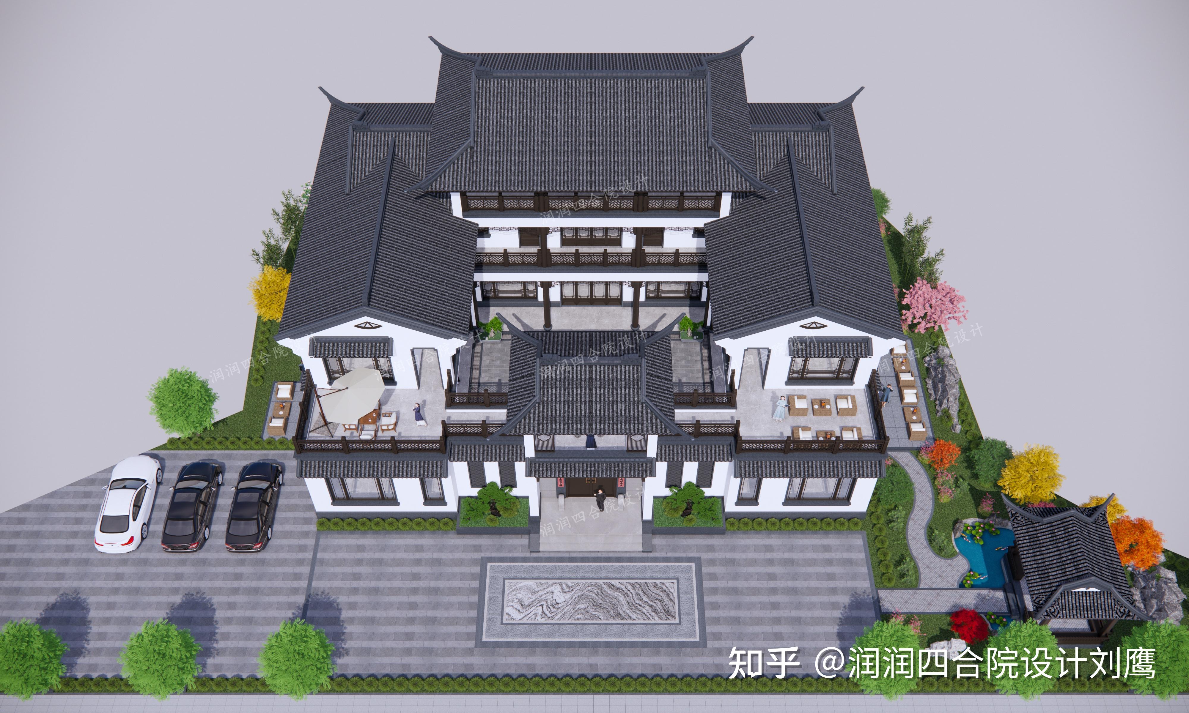 润润四合院设计刘鹰：兄弟双拼三层四合院24×18：每人一边，各自楼梯厨餐，共用中堂 - 知乎