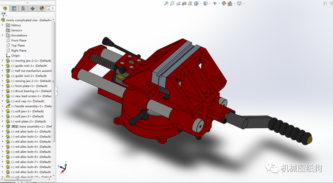 工程机械复杂的台钳老虎钳结构3d图纸solidworks设计