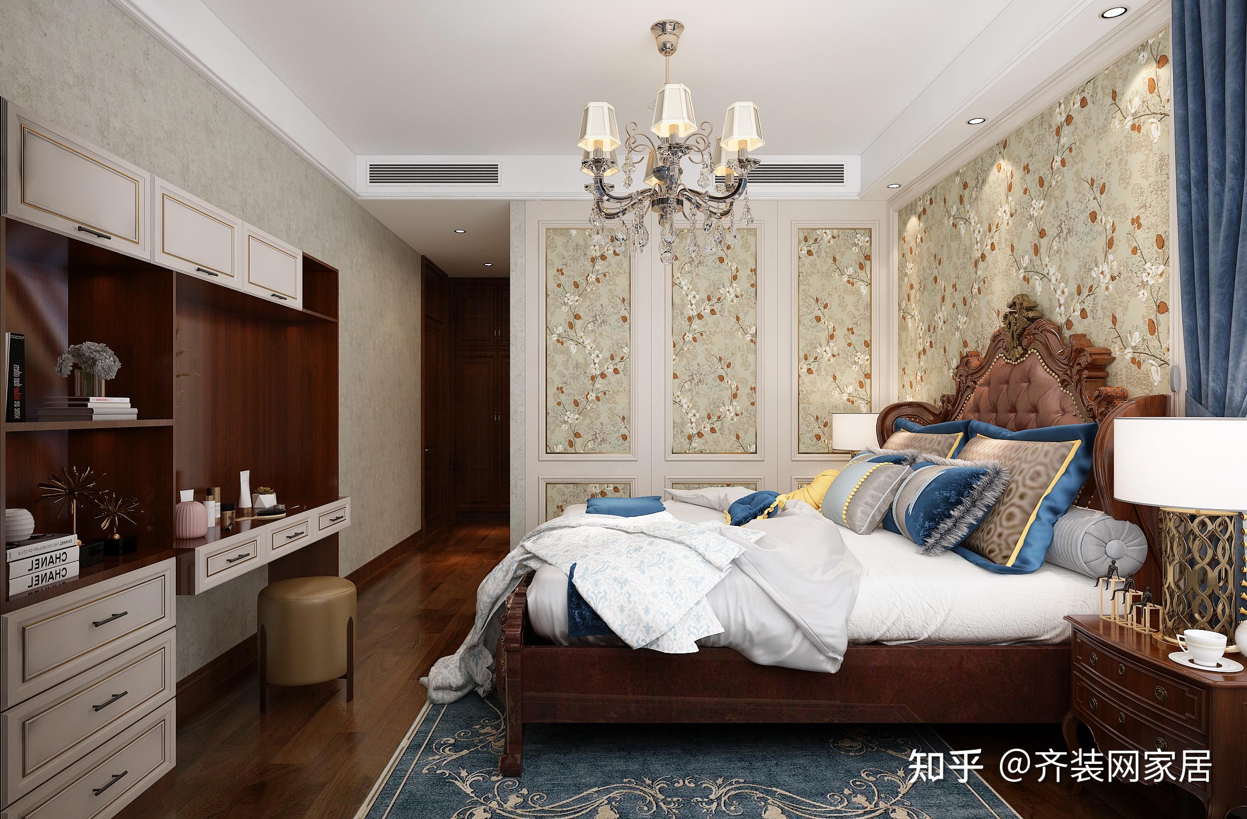 中式复古卧室床头背景墙挂画装修效果图大全2017图片 – 设计本装修效果图