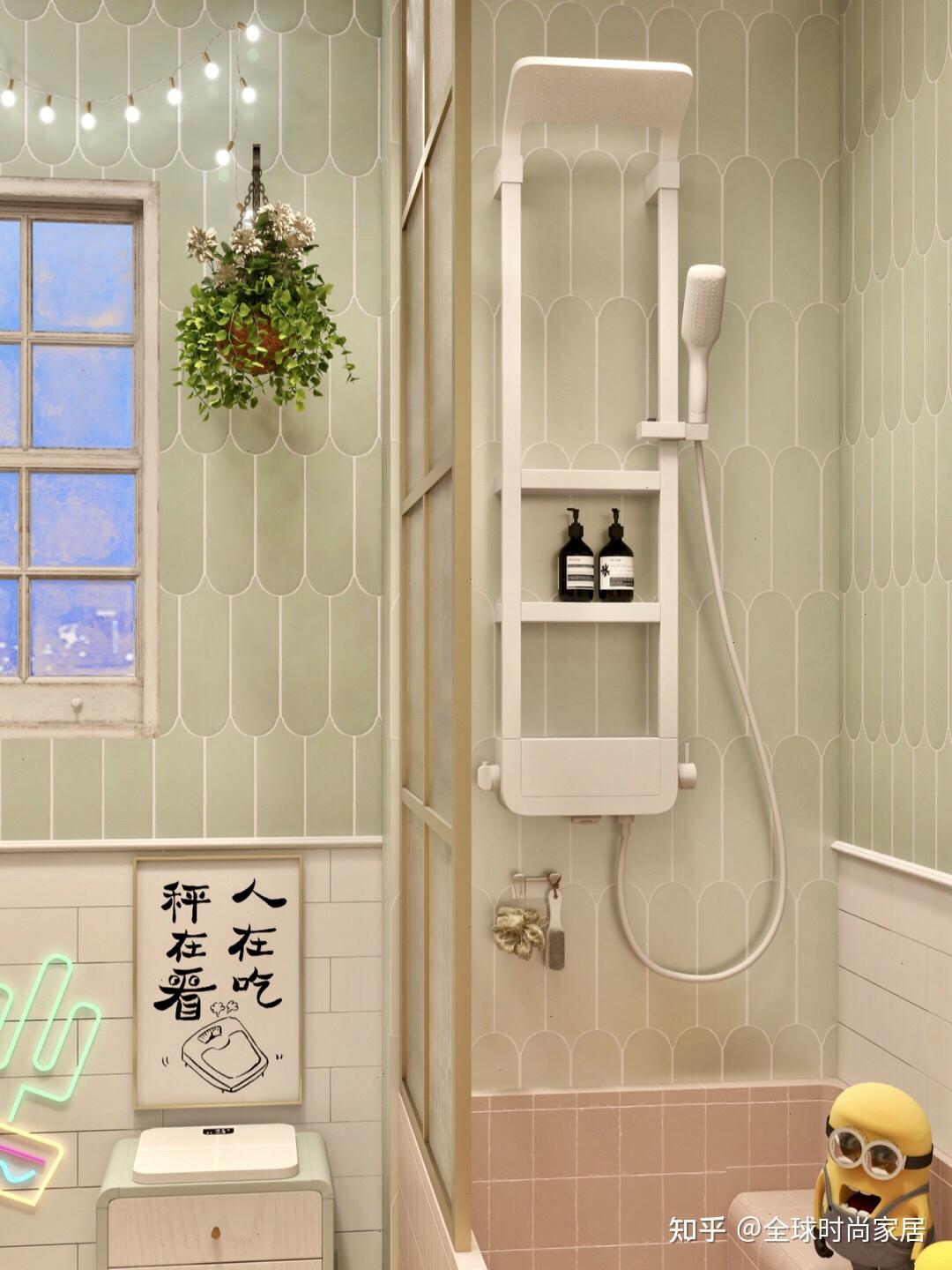 浴室的空间也同样的宽敞，淋浴和浴缸结合在了一起，选择砖砌的浴缸更为结实耐用。-家居美图_装一网装修效果图
