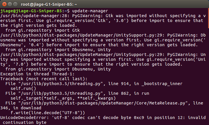 ubuntu16.04 update-manager在终端打开出故障