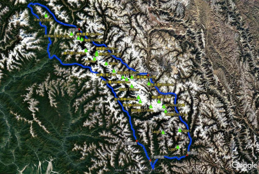 其大致范围是从最西北侧的通麦大桥附近一直延伸至东南角的察隅县