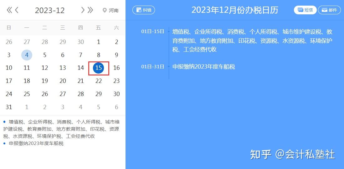 水資源稅,環境保護稅,工會經費代收01日-31日:申報繳納2023年度車船稅