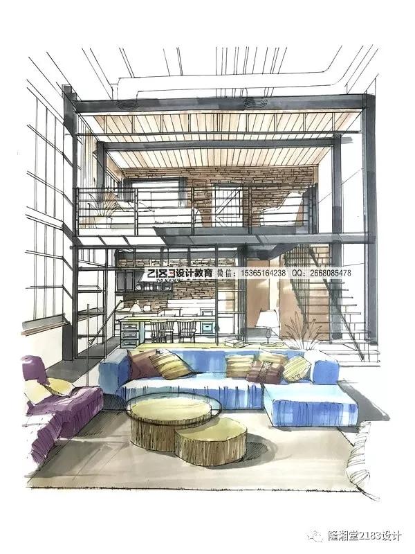手绘教程室内02loft室内空间上色步骤解析