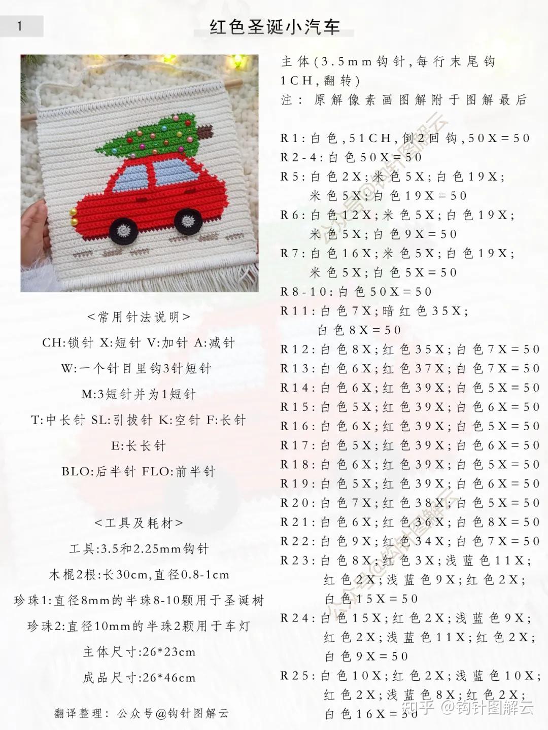 钩针图解|圣诞挂毯强势登录,送你一辆满载圣诞树的红色小汽车,请注意