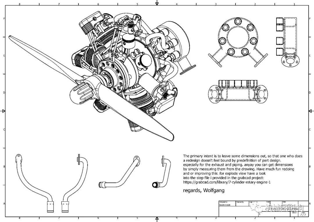 发动机电机详细的7缸星型发动机3d图纸inventor设计附平面工程图