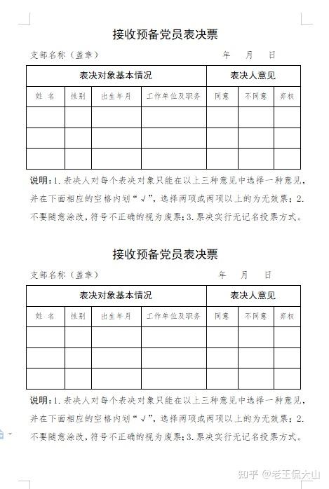 十八討論接收預備黨員支部大會主持詞及選票