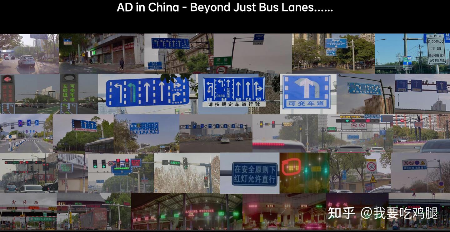 图4.1:自动驾驶在中国面临的“长尾”挑战。这张图集中展示了传统模型难以处理的噩梦:复杂的龙门架、临时的可变车道、手写的施工指示牌、动态的LED文本……