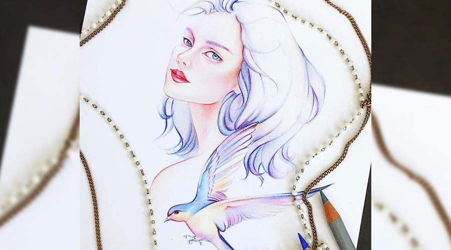 傲娇的小姑娘小鸟伊人彩铅手绘教程