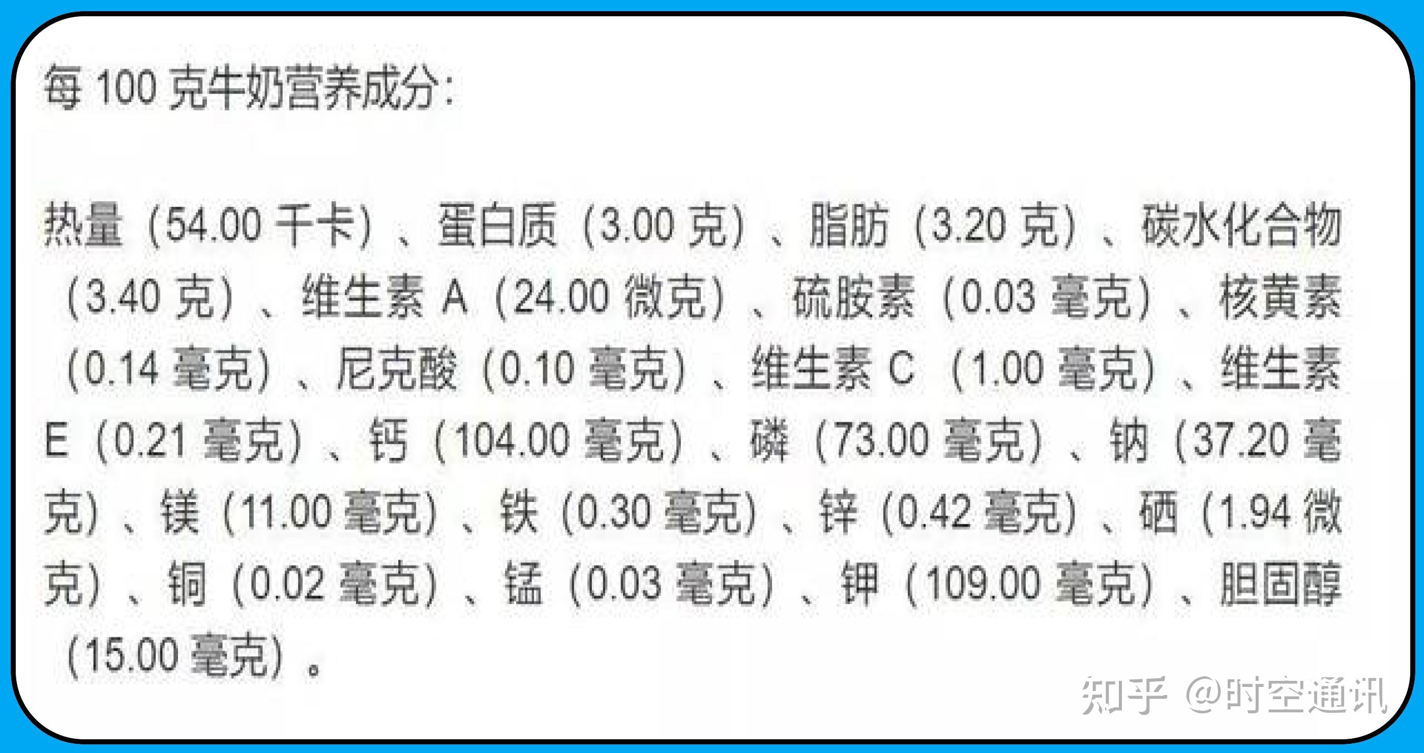 我们先来看看牛奶的营养成分