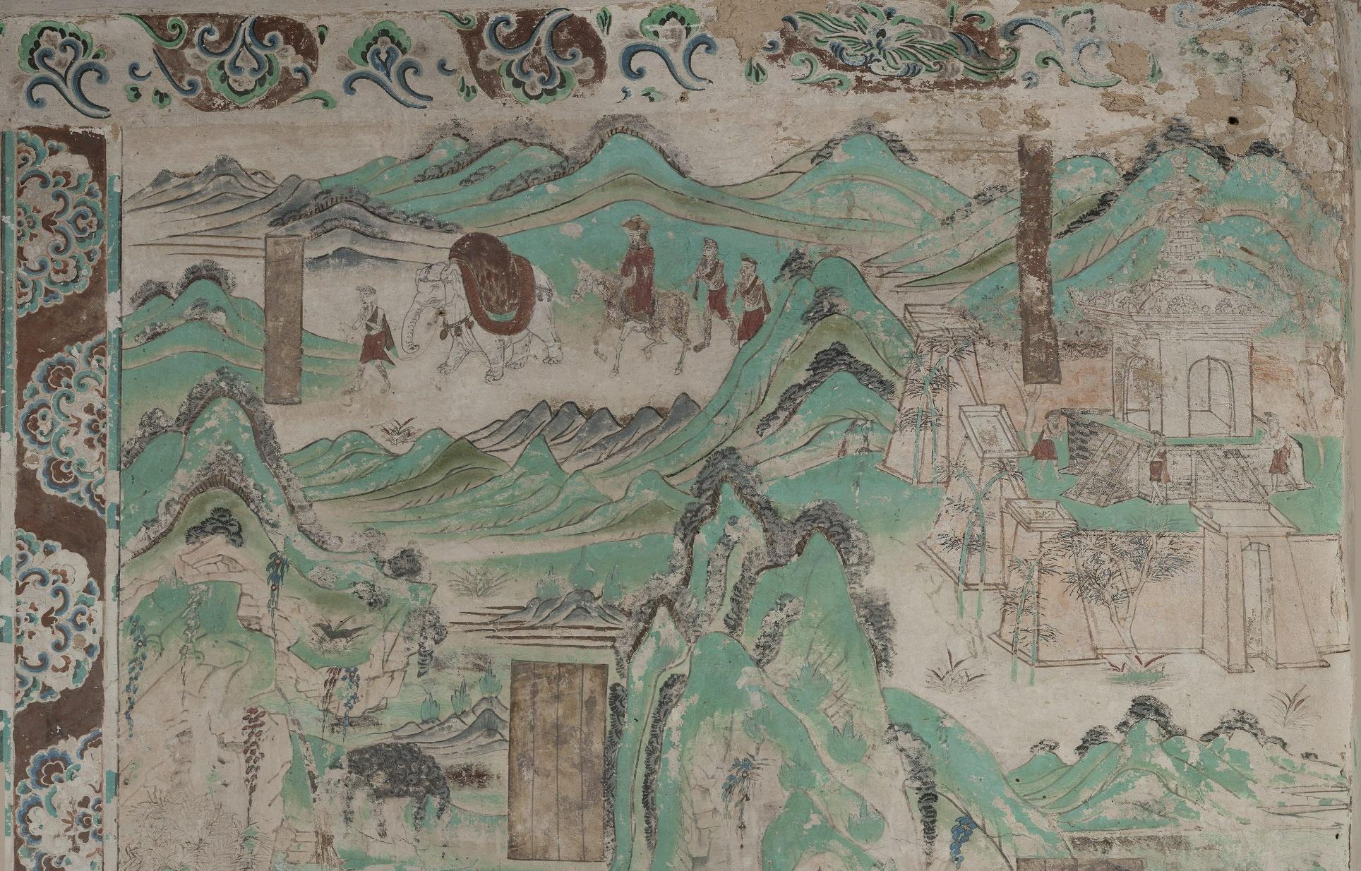 神游千年大美敦煌盛唐103窟线描至圣吴道子健朗风格的维摩诘青山佛旅