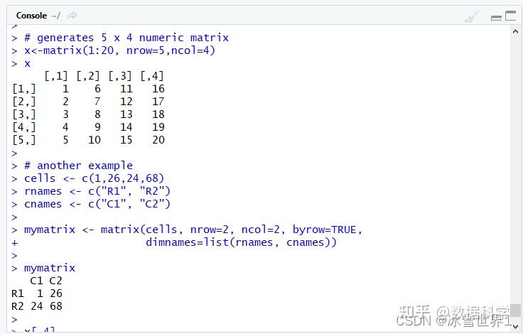 R语言矩阵matrix数据类型、生成示例matrix数据、为矩阵添加行名称和列名称、使用中括号[]索引matrix数据、矩阵matrix实战 知乎