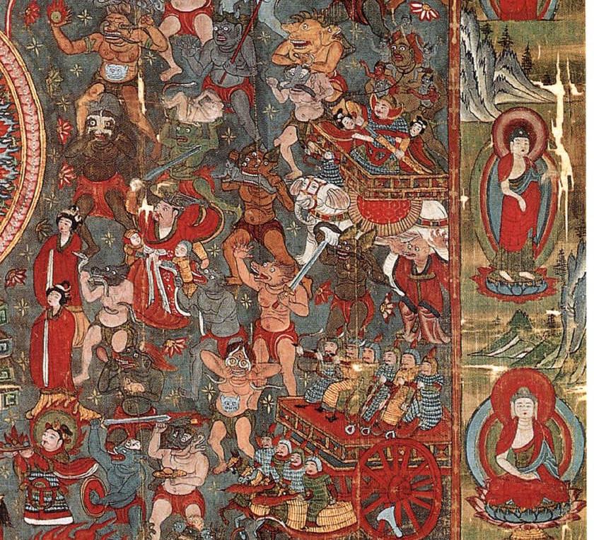 法藏伯希和敦煌唐代大型绢画《降魔成道图》【附:释迦传记节选——菩提树下降魔成道】 - 知乎