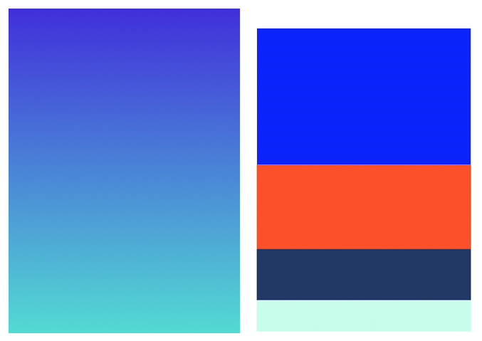 看到颜色时刻在你的心中要有色轮,此色卡是"蓝"与"橙"为主,做渐变的