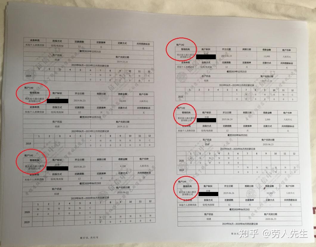成征信上有几十上百条借款记录，打印出来的征信报告几十页甚至上百页。