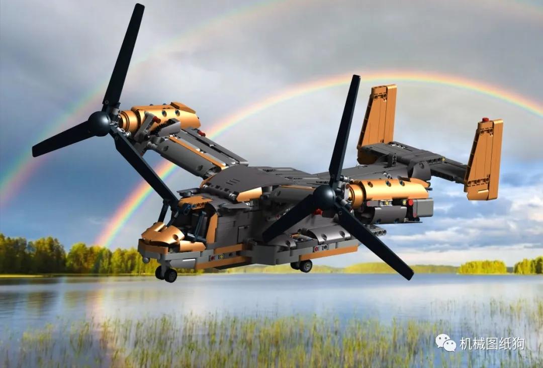 飞行模型lego42113鱼鹰直升机拼装模型3d图纸stp格式