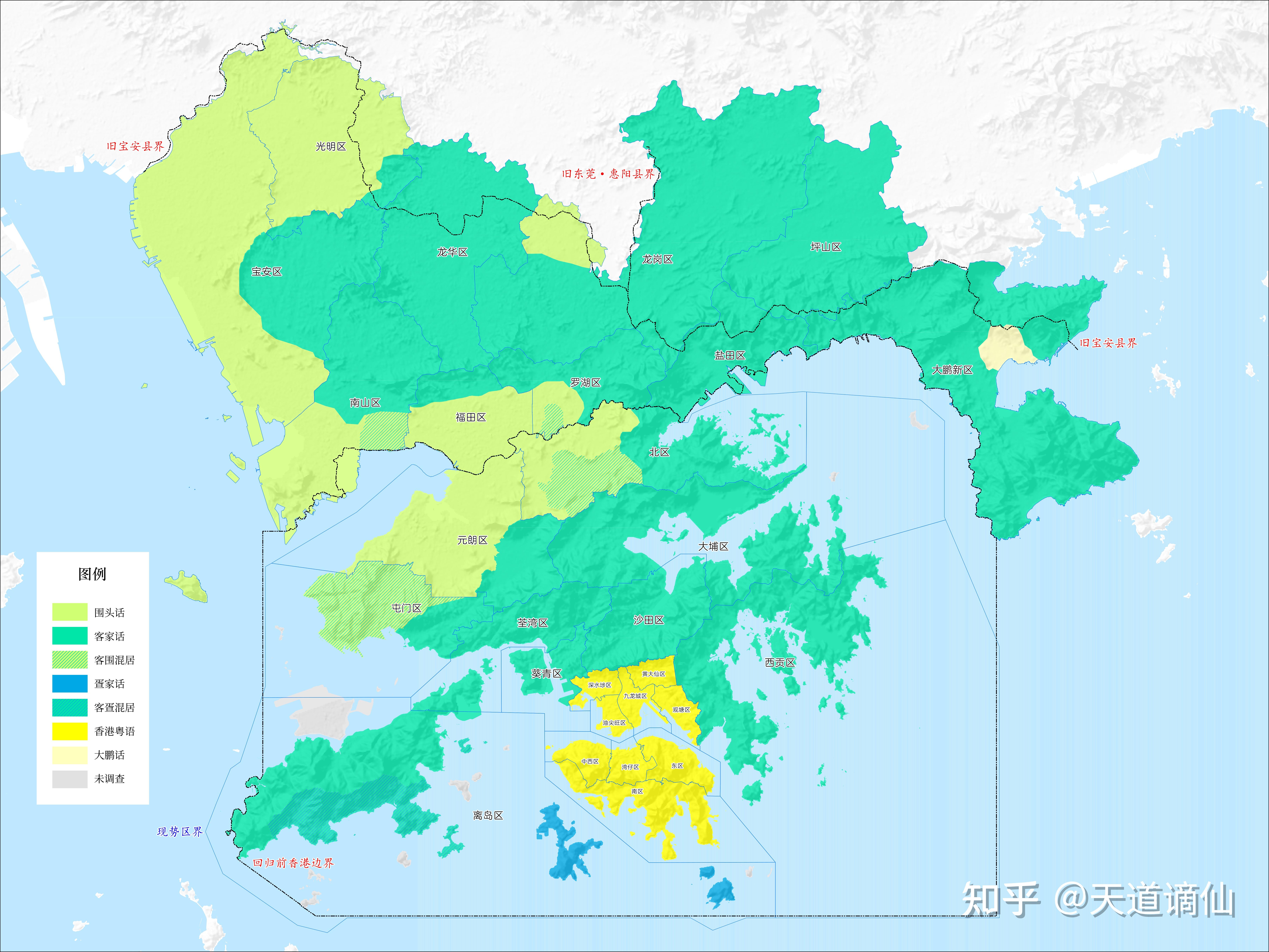 以上各街道方言系屬資料載自《深圳市志 社會風俗卷》,《羅湖區志》