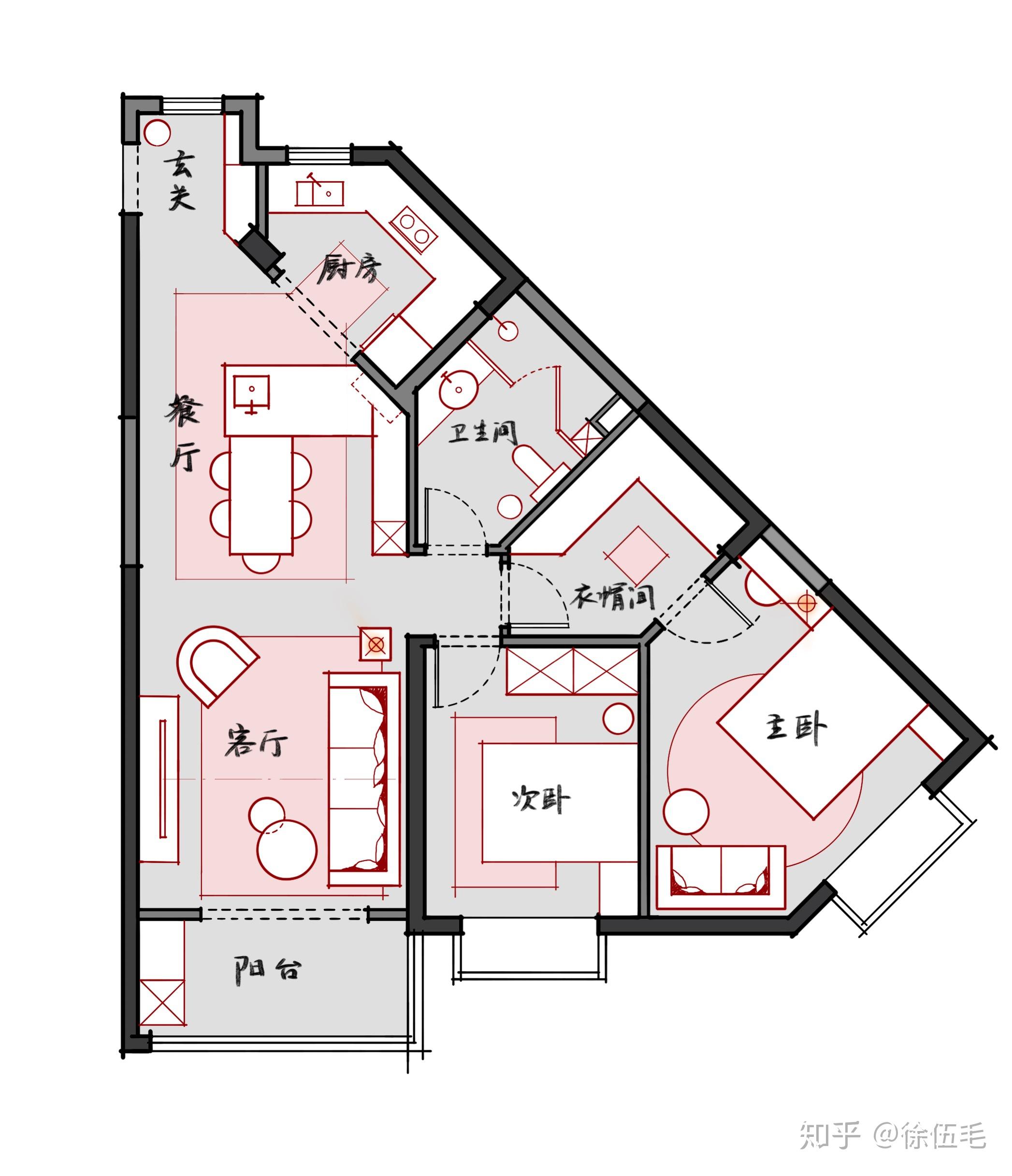 三角形户型装修该如何设计?尤其是餐厅区域,属于标准的三角形. - 知乎