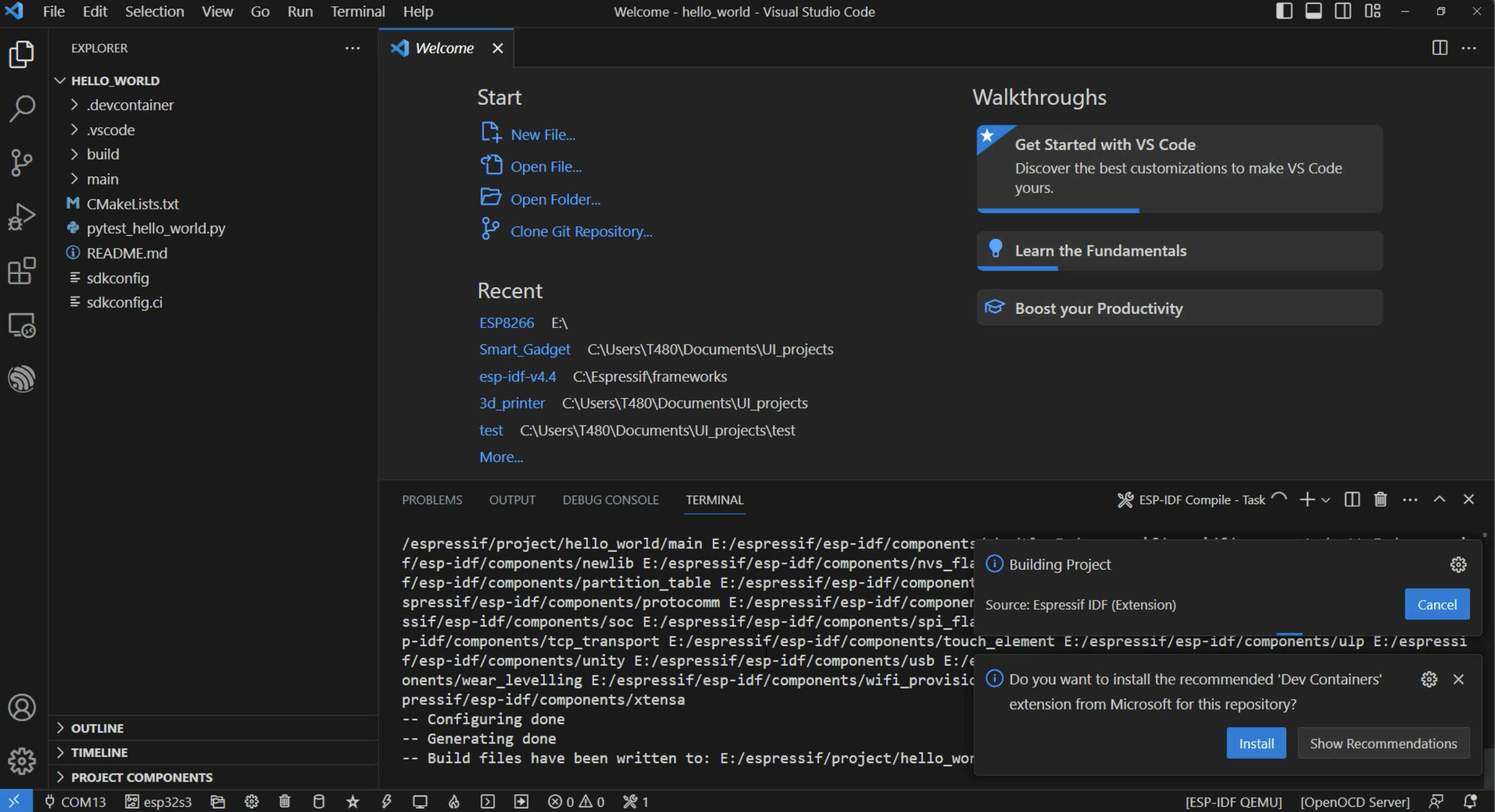  vs code esp idf windows linux macos 