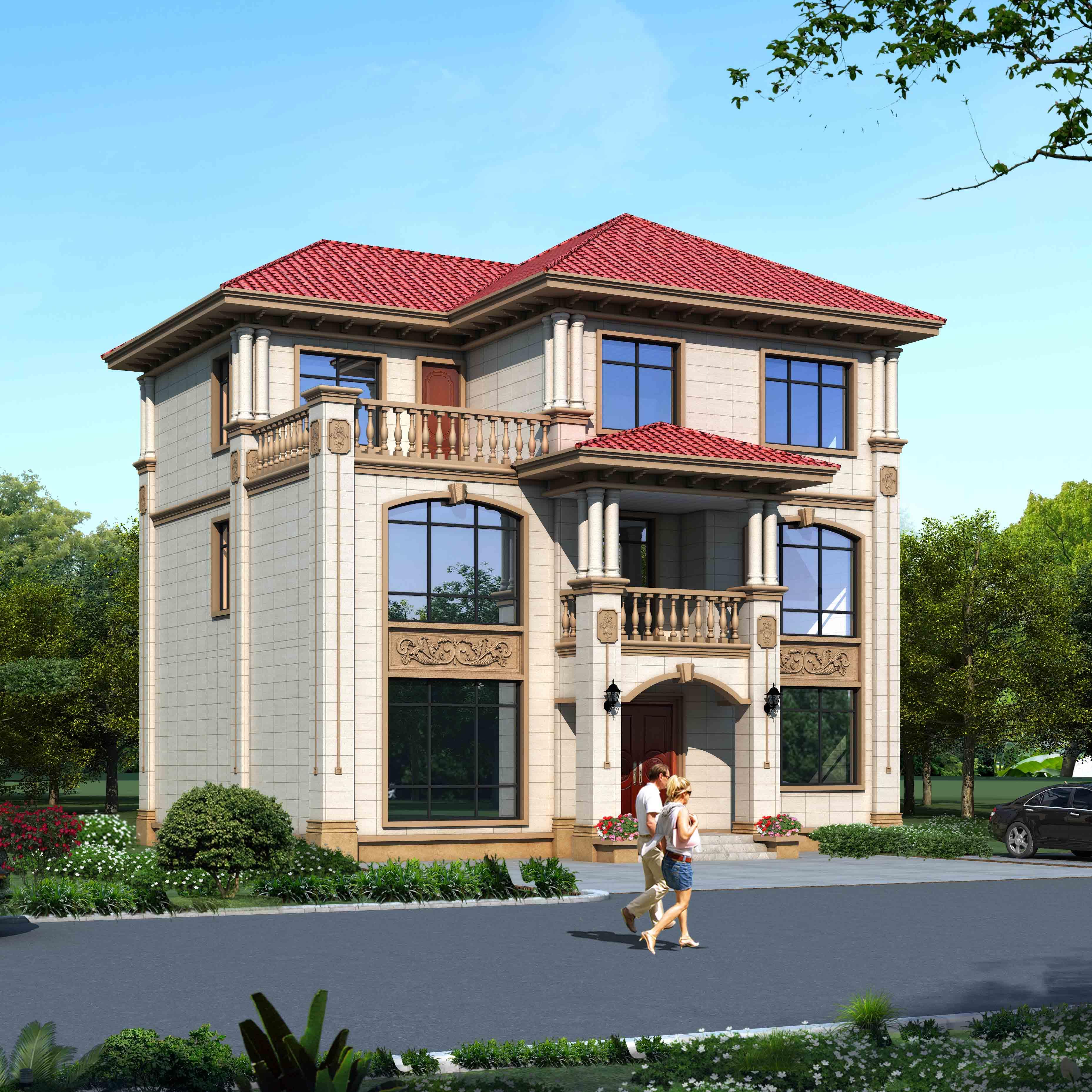 三层半中式别墅造价40万左右新农村自建房设计图纸大全