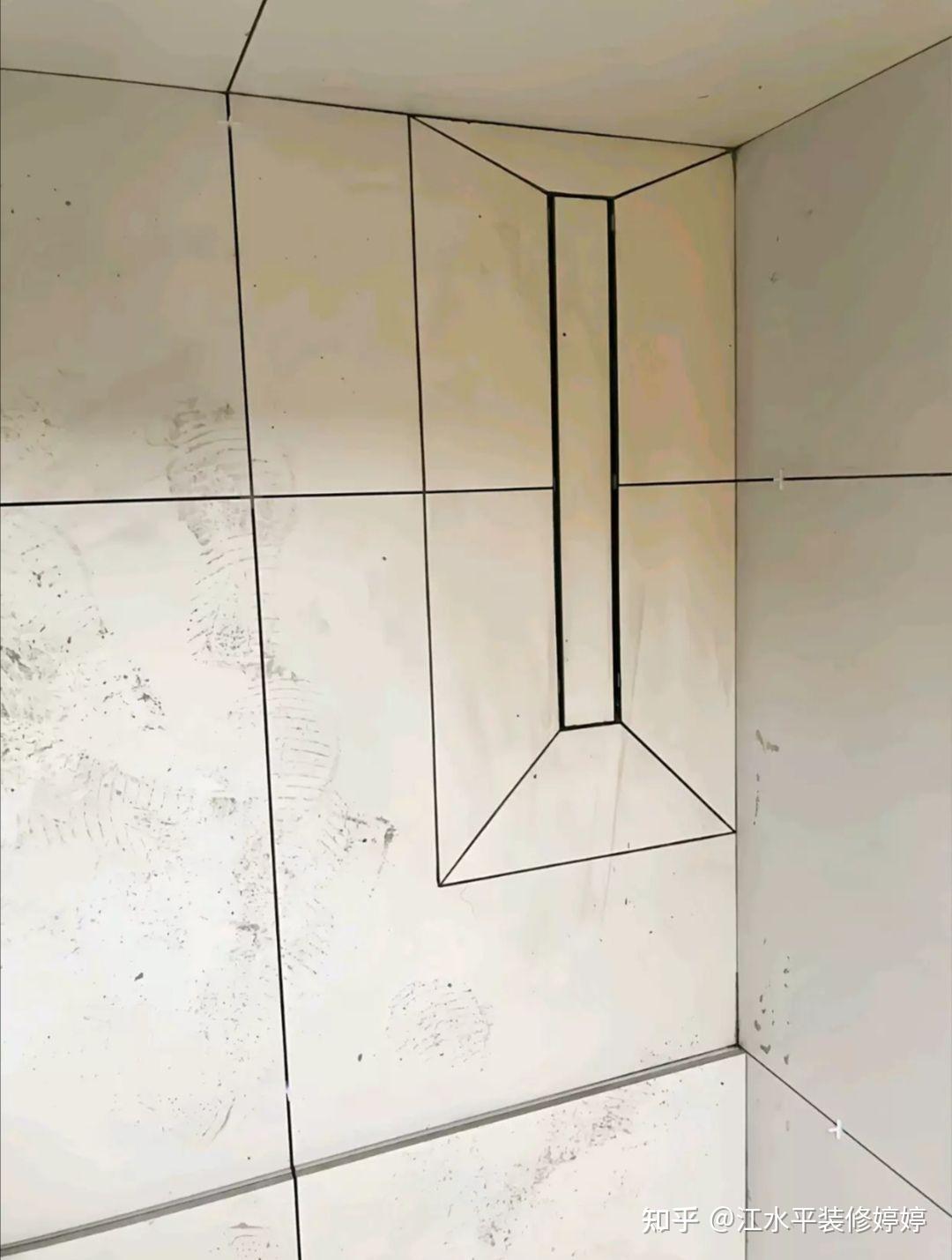 1:卫生间做干湿分离,干区贴大地砖,淋浴区用瓷砖或石材拉槽,做回字形