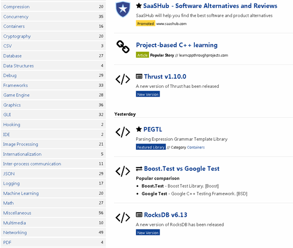 酷站推荐 - cpp.libhunt.com - LibHunt | Awesome C++