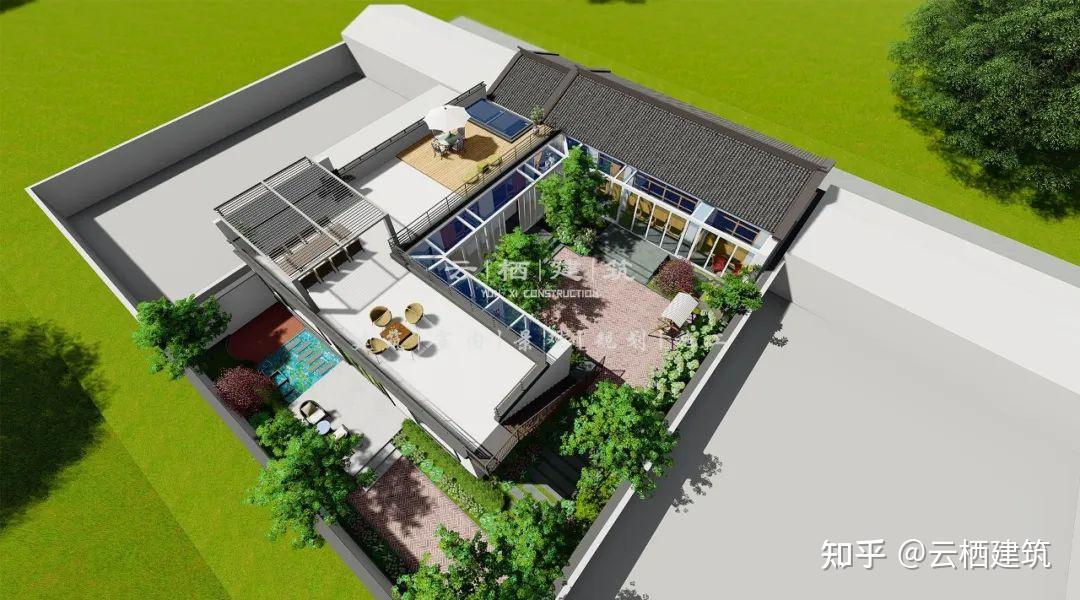 该项目位于北京延庆,主体为一层新中式合院别墅.