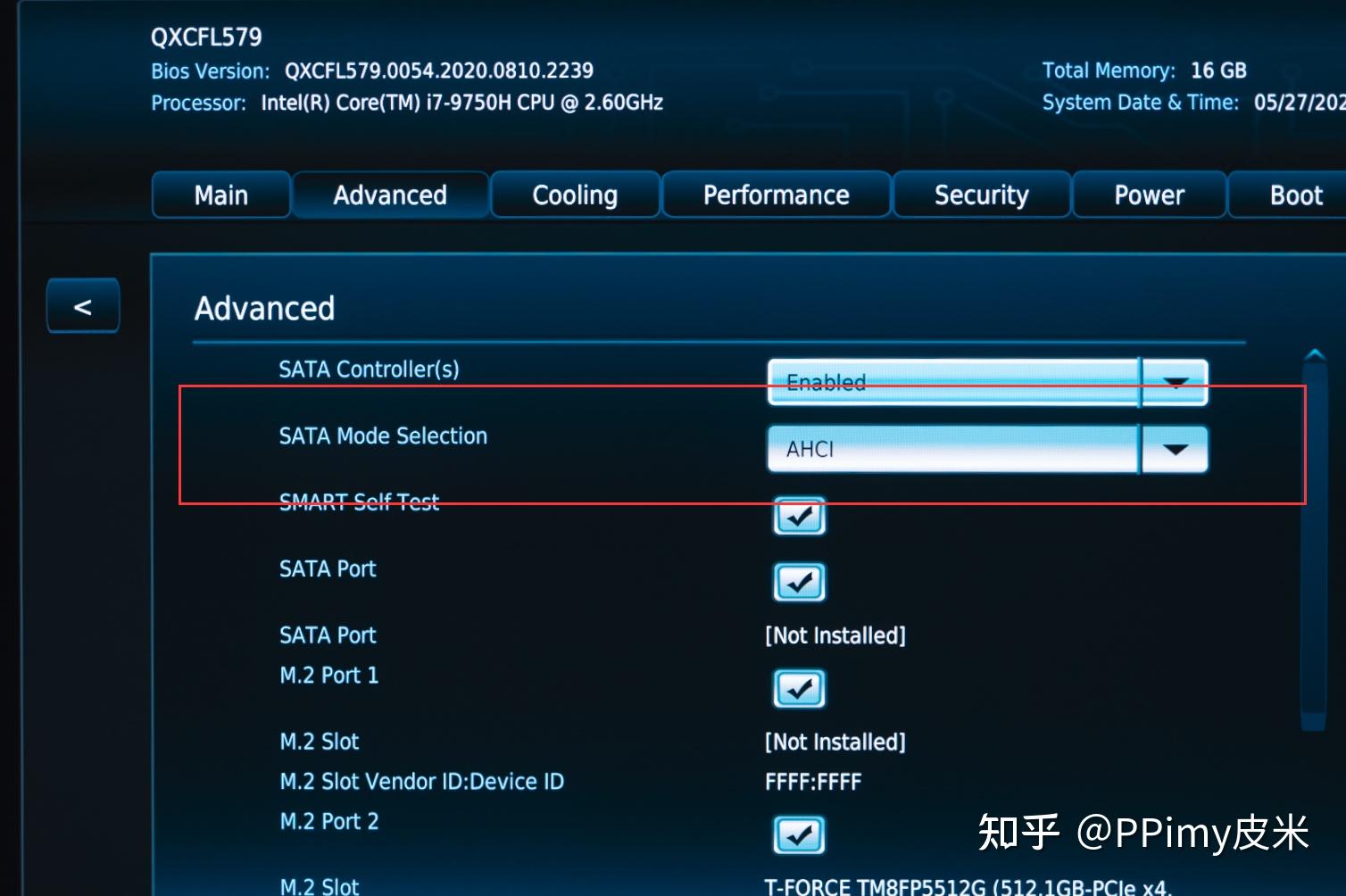 advanced→ storage→→ sata mode selection > ahciboot→ secure