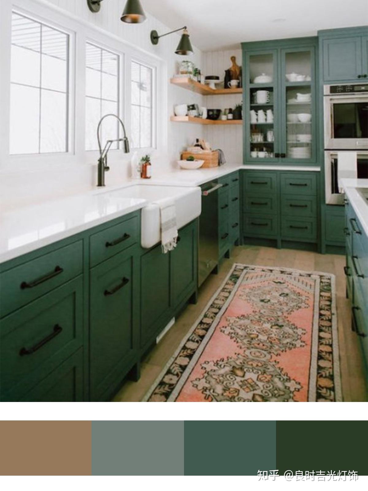 成都田园风格厨房绿色橱柜装修设计效果图_别墅设计图