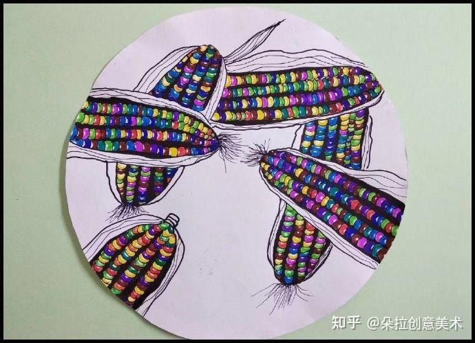学生作品赏析彩色的玉米创意水彩画