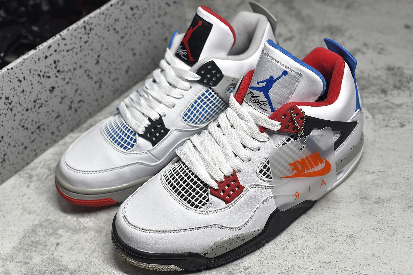 乔丹白红蓝aj4whattheairjordan4鸳鸯水泥篮球鞋