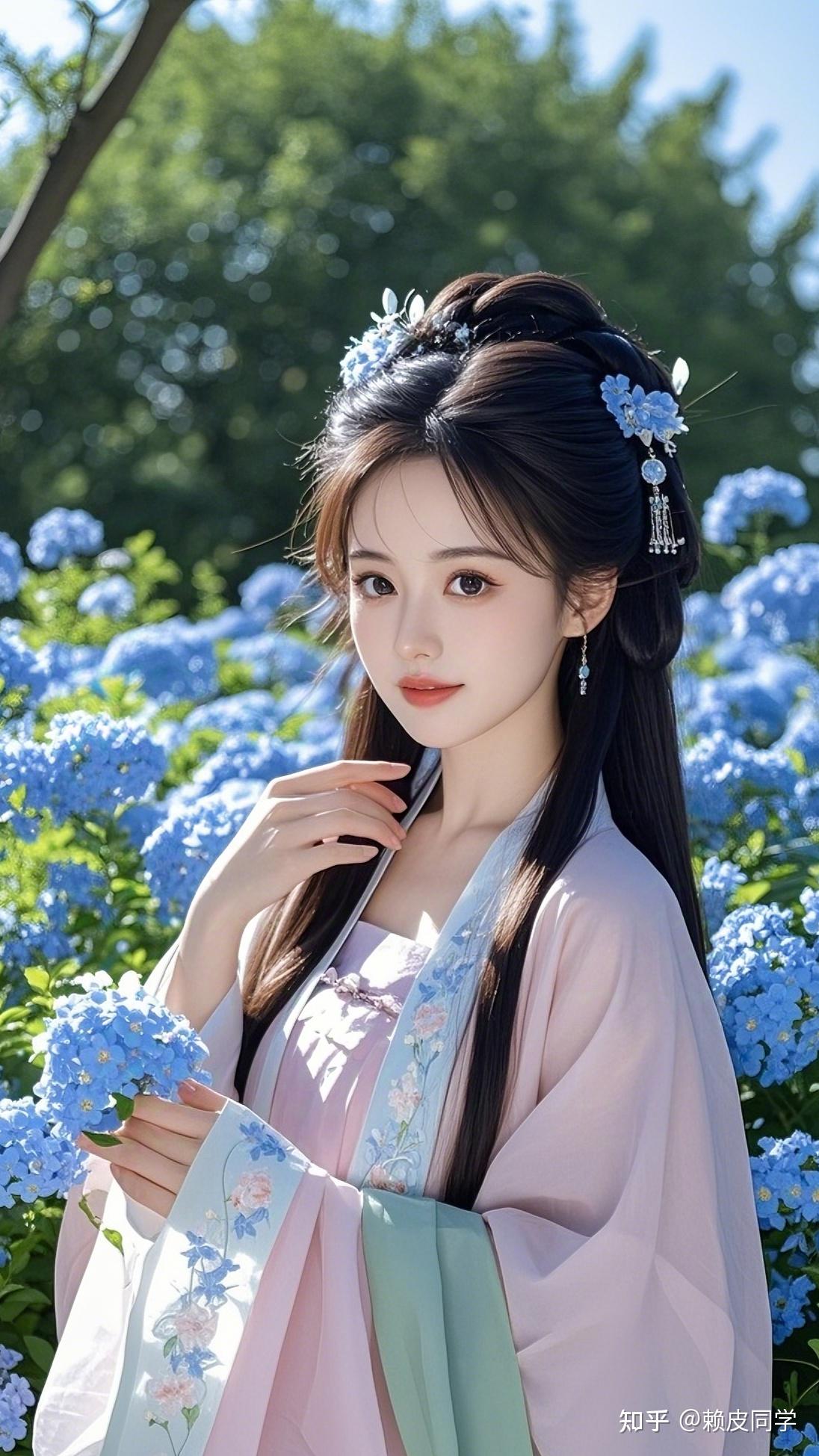 古风美女写真壁纸蓝雪花