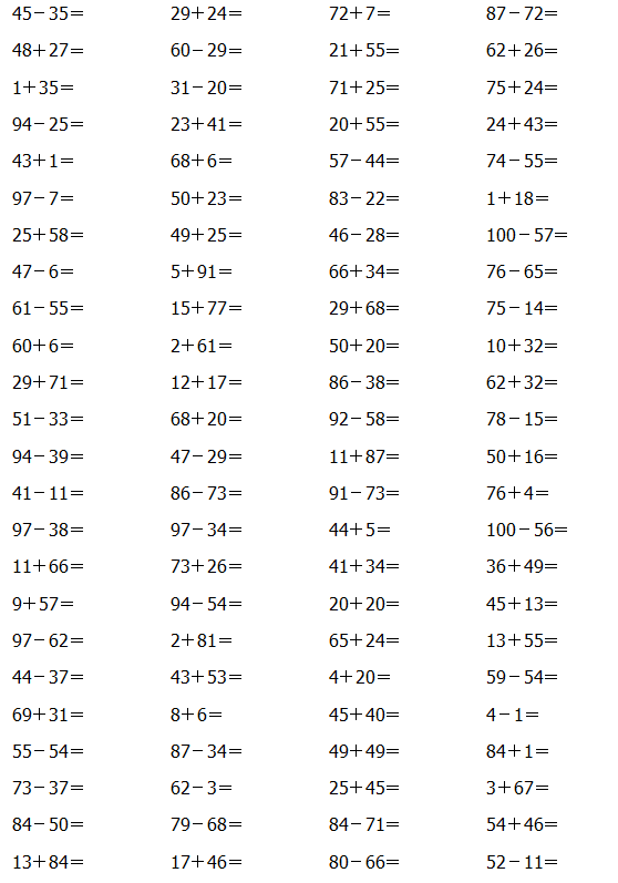 小学数学100以内的计算题专项练习 可打印 知乎