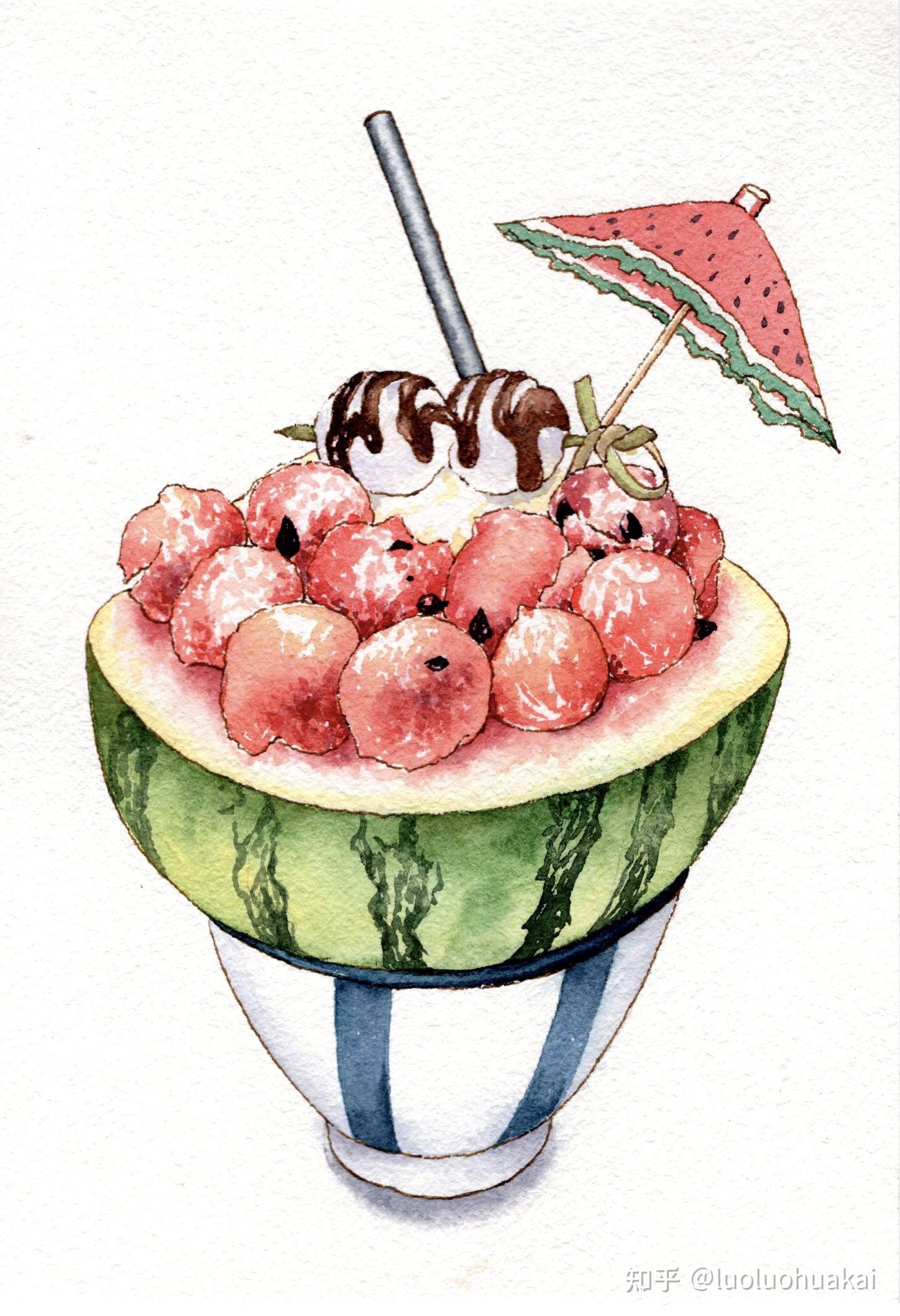 手绘西瓜刨冰过程