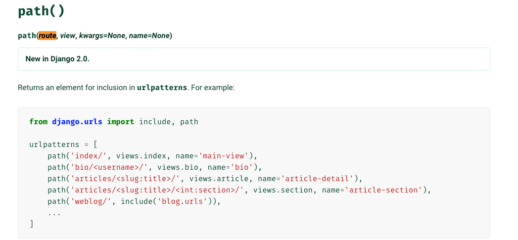 django 2.0 path中的route参数语法是什么?